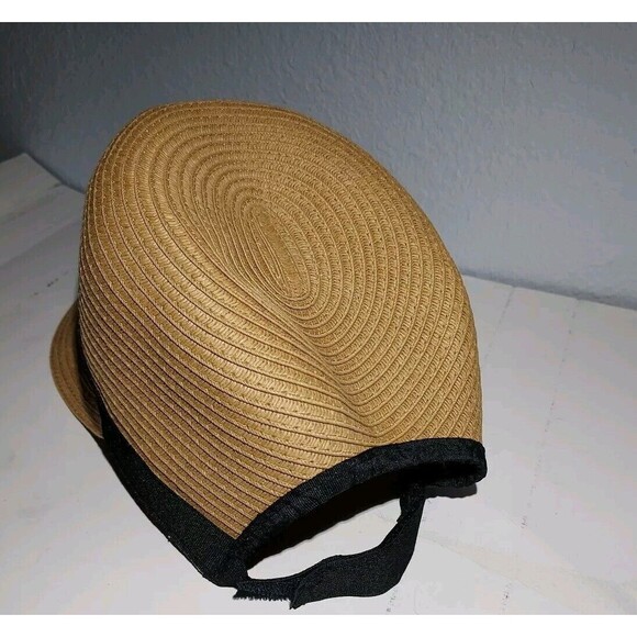 Scala Women's Handmade Braided Cloche Hat Straw Brown with Black Trim Adjustable - Picture 4 of 5